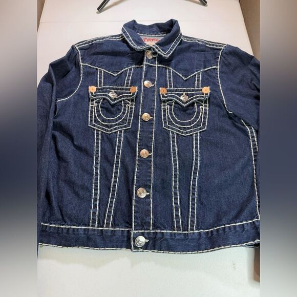 Y2K True Religion Thick Stitch Blue Denim Jacket 🧥Sz XXL - Picture 7 of 9
